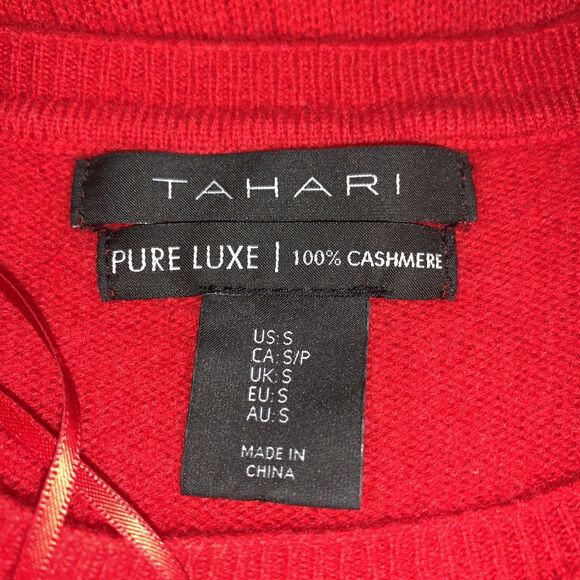 TAHARI Women's Cashmere Sweater Crew Neck Pullover Women Size Small Red Jumper - Picture 5 of 5